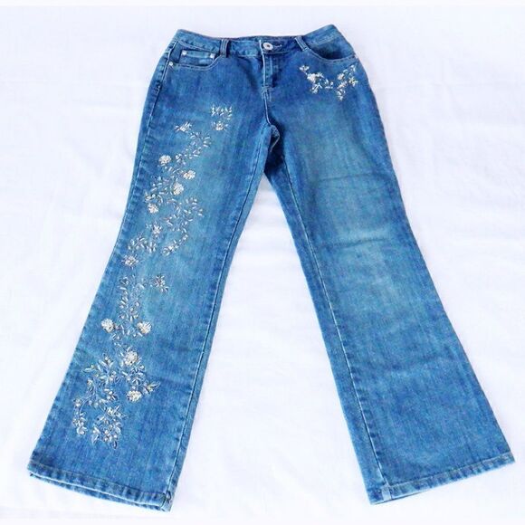 Blue Identity floral BLING blue jeans - Picture 1 of 6